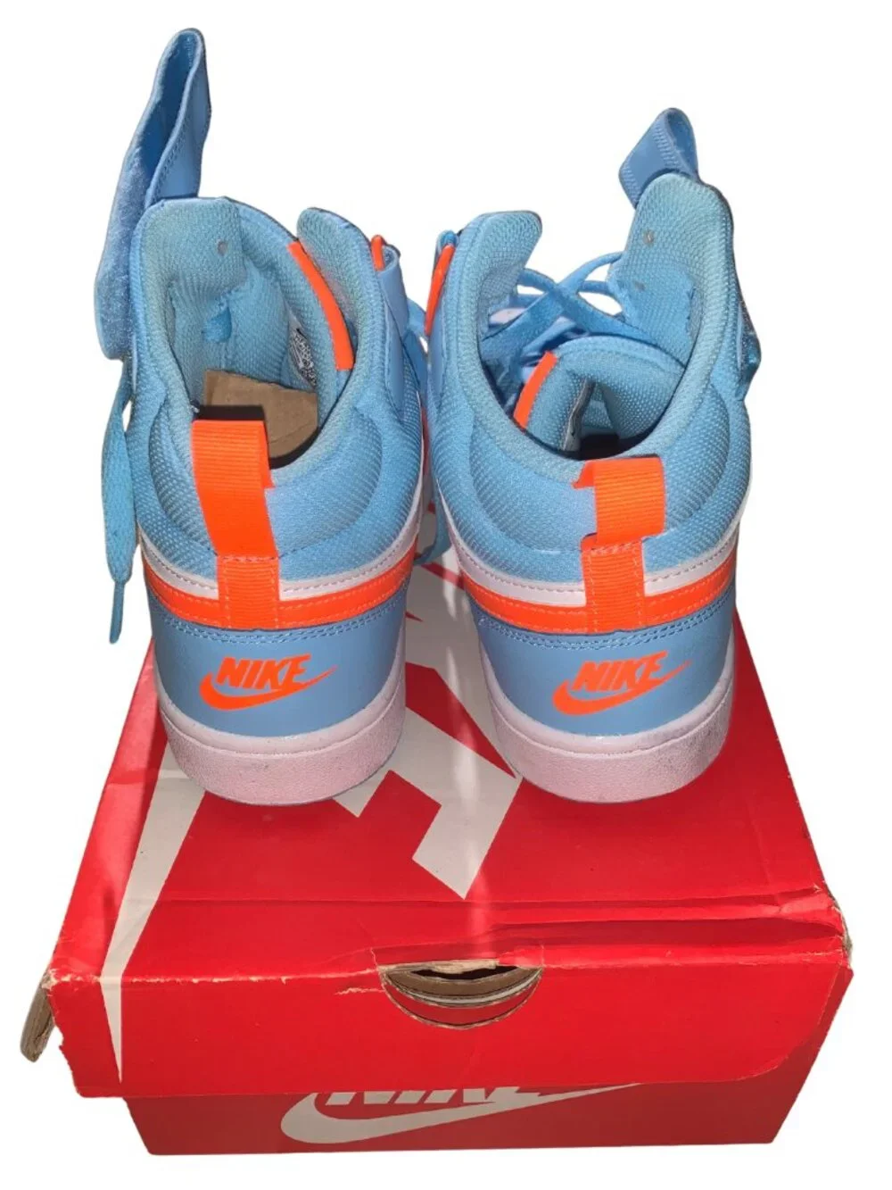 Nike Court Borough Mid 2 GS Blue Total Orange HF4791-4071  US 7Y - Pre-Loved